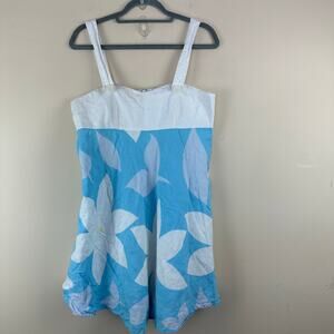 Island Company Womens Linen Sundress Size L Blue Floral Tropical Coastal Resort